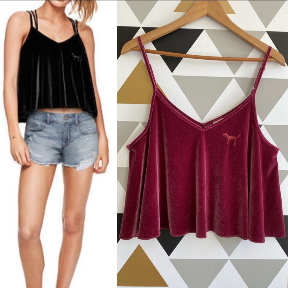 VS PINK Velvet Swing Cropped Tank Large Berry